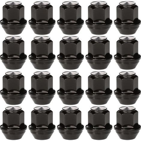 Lot de 20 écrous de roue en alliage monobloc M12x1,5 avec 19 hexagonaux, compatibles avec la plupart des Ford Focus Fiesta Fusion Escort Mondeo Kuga C-max, écrous de roue à extrémité fermée (noir) (1/5)