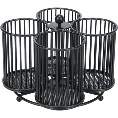 Porte-stylos rotatif 360° – 4 compartiments – Métal – Design scandinave – Noir – Bureau et chambre (1/5)