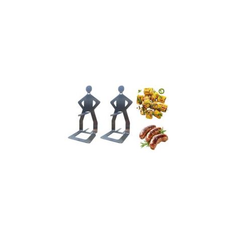 Set di 2 supporti originali in acciaio inox per hot dog, ideali per grigliate e barbecue. Griglia di cottura riutilizzabile a forma di omino, perfetta per barbecue, campeggio e altro ancora.