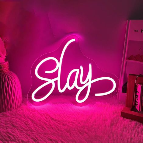 Enseigne néon « Slay » (12 x 9 pouces) – Luminaire LED dimmable pour chambre de fille, mariage ou fête d'anniversaire (1/5)