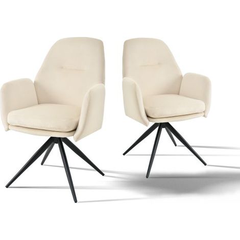Bon Furni Sillas giratorias 360° terciopelo blanco crema, juego de 2