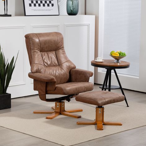 Fauteuil réglable avec inclinaison à 135° et rotation à 360°, avec repose-pieds et revêtement en microfibre marron (1/5)