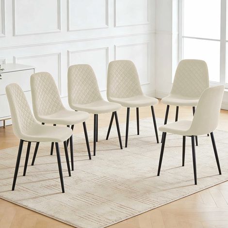 AINPECCA 6X Beige Dining Chairs Velvet  Padded Seat Metal Legs Kitchen Home Office UK