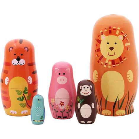 5 Pièces Poupées Russes Animaux Mignons, Décor Maison Cadeaux pour Enfants (1/5)