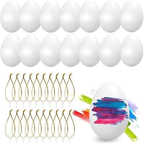 Plastic Easter Eggs – Set of 24 for Indoor, Outdoor Decoration and DIY Creations, White (1/5)