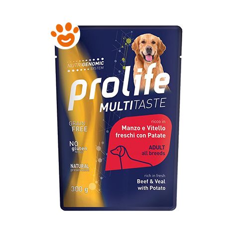 Prolife Dog Multi Taste Adult All Breeds con Manzo, Vitello e Patate - Bustina 300 Gr -