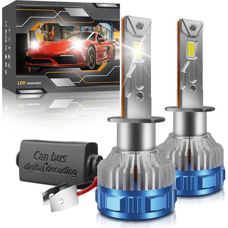 Ampoule LED H1 pour phares de voiture, kit de conversion LED 60 W, 60 000 lm, 6 000 K, refroidissement rapide (12 000 tr/min), ultra-lumineuse, étanche, feux de croisement et de route, lot de 2.