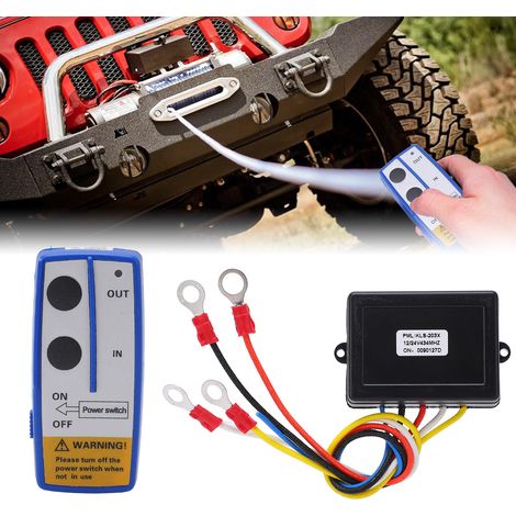 Universelle Funkfernbedienung für 12V/24V-Seilwinden (Fernbedienung und Empfänger im Lieferumfang enthalten, Fernbedienung mit eingebauter Batterie) (KLS-203X) Blau, Batterie im Lieferumfang enthalten (1/5)