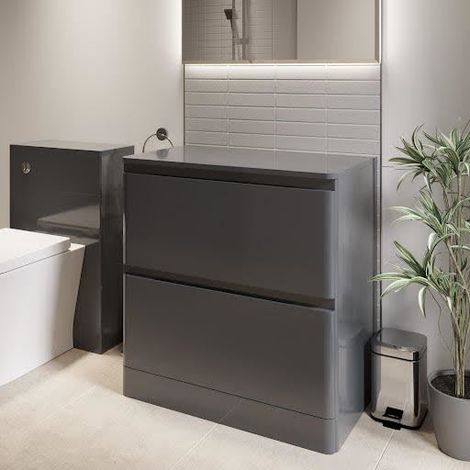 Bathroom Cloakroom Vanity Unit Wash 800mm Cabinet Drawers Storage Grey Gloss (1/5)
