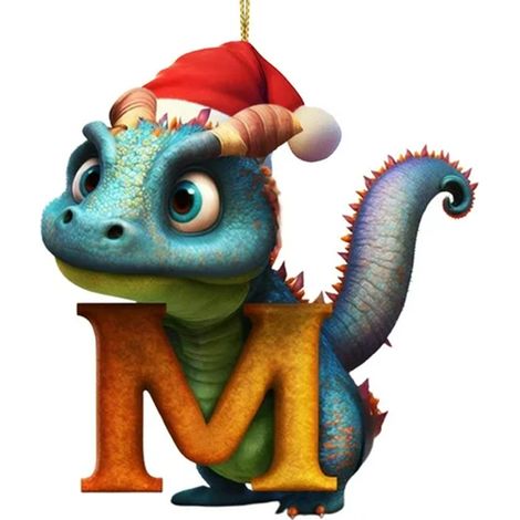 Colgante De Dinosaurio Navideño - Adorno Para Árbol De Navidad En 3D - Con Letras Del Alfabeto - 8 Cm - Decoración Navideña (1/5)