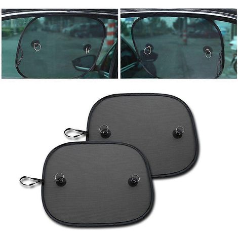 Pare-soleil de voiture en maille noire avec ventouses pour vitres avant, arrière et latérales, protection solaire et UV, 2 pièces pour vitres arrière et latérales. (1/5)