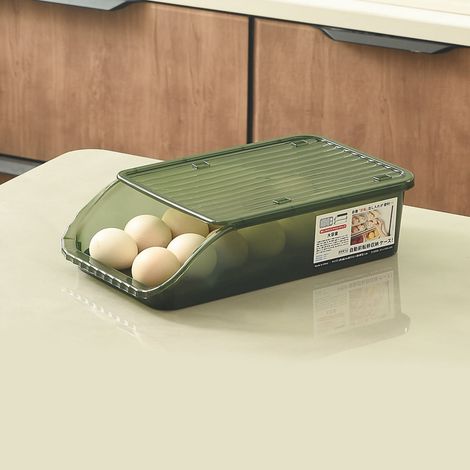 Boîte de Rangement d'Œufs Automatique Roulante, Transparente et Épaisse pour Réfrigérateur - Vert (1/5)