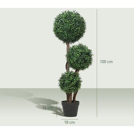 RHG Boule de Buis Artificielle 100 cm3 Branches Sphériques, Tige Bois, Pot InclusVert (1/5)