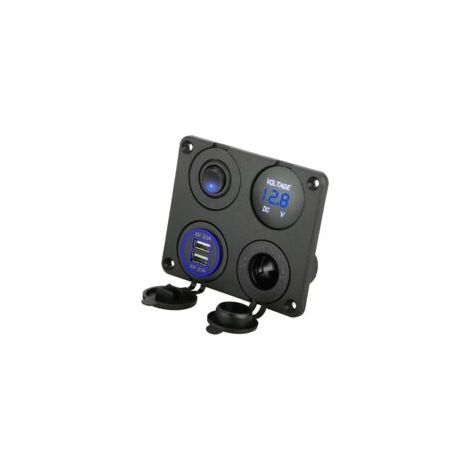 Litzee – 4-in-1 12V 4,2A Steckdosenleiste mit Ladegerät – Zwei 5V 2,1A USB-Anschlüsse – Digitales LED-Voltmeter – Einfache Installation – Crezuo