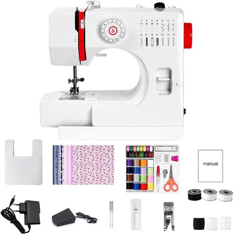 Machine à Coudre Électrique Pour Débutants, Avec 12 Points Différents Et Pédale, Couture Automatique, Adaptée Aux Tissus, Vêtements, Voyages (Machine à Coudre + Accessoires) (1/5)