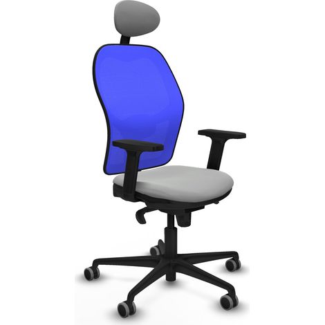 Jorquera sincro malla azul similpiel gris claro brazos 2D base nailon cabecero fijo ruedas 65mm engomada (1/5)