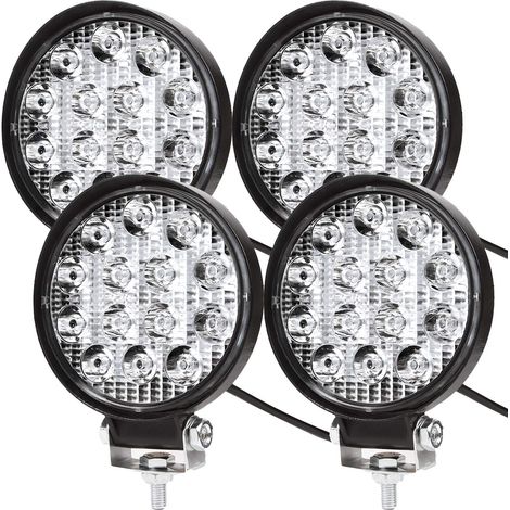 4 X 42W Phare de Travail à led, Projecteur Ronde 12V 24V Phares Longue Portee led IP67 Spot Flood Lumière de recul pour Voiture Camion Tracteur SUV Bateau(4 PCS)