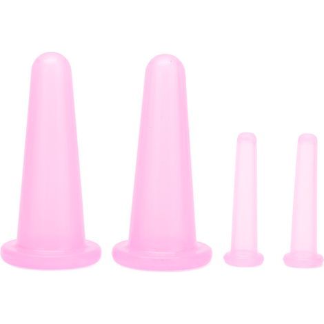 Set of 4 pink facial massage suction cups, comfortable, practical, compact, lightweight, flexible and washable. - AquaForge (1/5)