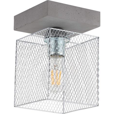 Plafonnier en Béton Gris Abat jours Cage métal 1 Tête GITTAN (1/3)