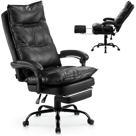 Chefsessel Bürostuhl Drehstuhl mit hoher Rückenlehne & Fußstütze & Lendenkissen, ergonomischer Schreibtischstuhl mit 135° Neigung und einstellbarer Höhe für Arbeit Arbeitszimmer Spielen (1/5)