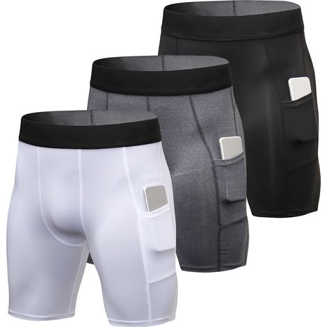 Lot de 3 shorts de sport pour hommes, sous-vêtements d'entraînement actif avec poche (1/5)