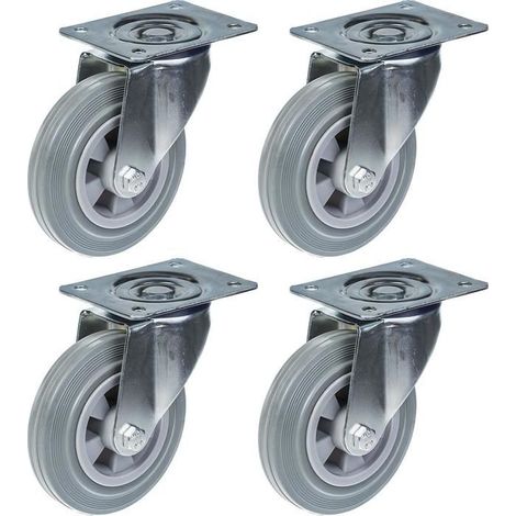 Roulettes - 160mm - Gomma grigia - Set di 4 - Girevoli