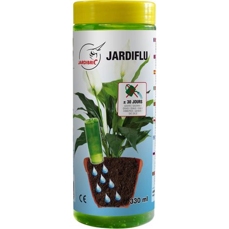 Jardiflu Eau Gélifiée 330 ml Jardibric 97% d'eau épaissieHydratation continue pour vos plantes, à insérer tête en bas dans la terre de votre pot