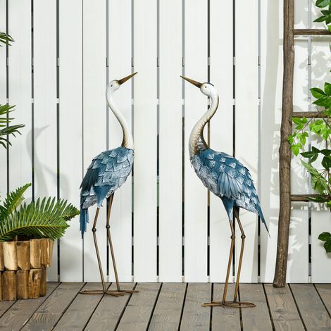Gru da giardino, set da 2, antiruggine, resistenti agli agenti atmosferici, scoloribili, in acciaio, 26 x 15 x 74 cm, blu/bianco/grigio