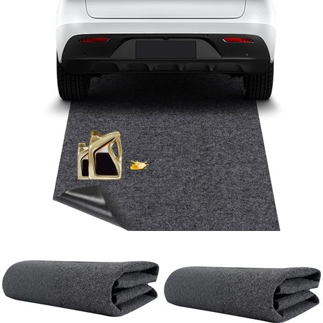 Tapis absorbant pour garage (lot de 2 pièces) : tapis absorbant l'huile avec envers en caoutchouc imperméable, à placer sous les véhicules (90 x 150 cm) (1/5)