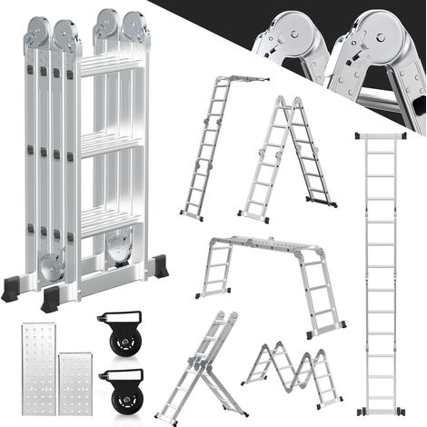 Wolketon 7 in 1 Mehrzweckleiter Multifunktionsleiter Klappleiter 4x3 582cm Teleskopleiter A-Rahmenleiter Anlegeleiter Stehleiter Haushaltsleiter Aluleiter