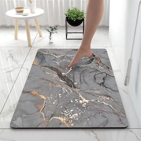 Tapis de Bain Antidérapant 40 x 60 cm, Tapis Salle de Bain Diatomite, Super Absorbant Sèche Rapide,Tapis de Bain pour Portes de Salle de Bain, Salon, Lavable Tapis de Bain (Gris Violet)