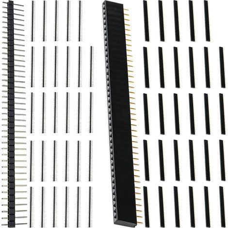 60 pièces Barrette de connexion mâle et femelle 2,54 mm, connecteur à 40 broches, noir, broches de 0,1 pouce, connecteur de carte PCB détachable, adaptateur à broches sur une seule rangée (1/5)