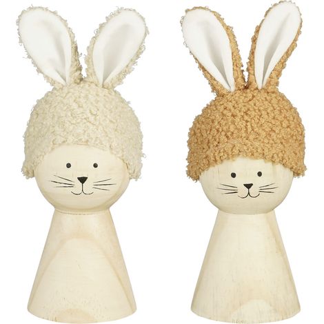 Mica Decorations Dekofigur Hase mit Mütze Holz 13 cm braun 2-fach sortiert Dekofigur