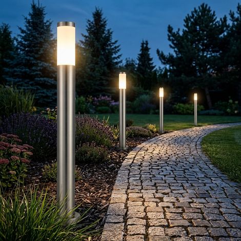 4er Set Außen Bereich Steh Stand Lampen Grundstück Leuchten Edelstahl Strahler (1/5)
