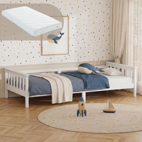 Kinderbett Nuuk 90x200 cm mit Kaltschaummatratze Weiß [en.casa] (1/5)