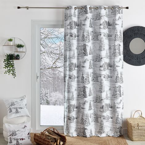 Rideau montagne sapins enneigés Gris clair 140x260 cm (1/3)