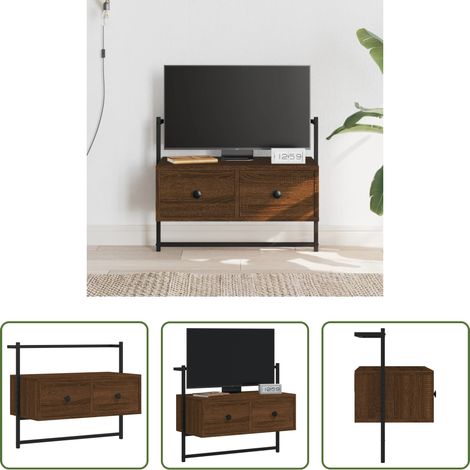 Holzwerkstoff - TV-Wandschrank Braun Eiche 60,5x30x51 cm Holzwerkstoff (1/5)