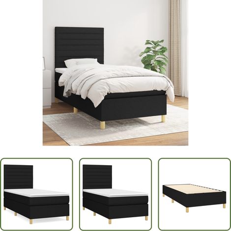 vidaXL Tête de lit réglable - Sommier à lattes de lit et matelas Noir 80x200 cm Tissu (1/5)