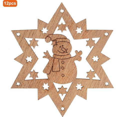 12 décorations de Noël à suspendre en bois - Père Noël, bonhomme de neige, ange - Ornements DIY pour sapin, mariage, fête - Lot de 12 pièces (1/5)