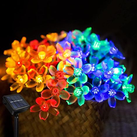 Guirlande Lumineuse Solaire Jardin, 7 Mètre 8 Modes 50 LED Forme de Fleurs Étanche Solaire Guirlande Lumineuse pour Mariage Extérieur Fête de Noël Décorations de Vacances(Multicolore) [Classe énergéti (1/5)