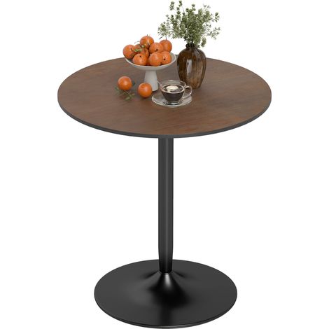 Table à manger ronde 70 cm pour 2 personnes avec plateau en placage de bois massif et piétement en acier marron (1/5)