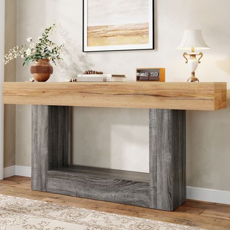 Konsole, 1 Offenes Ablagefach, Zweifarbiges Design, für Flur und Wohnzimmer, 160 × 30 × 82.5 cm, Spanplatte, Natur (1/5)