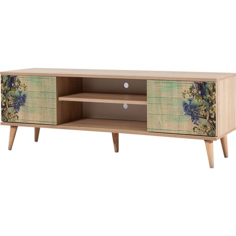 Meuble TV en bois clair à lamelles avec niche Kiza 727 (1/5)