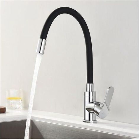 Robinet Cuisine Mémoire de Forme Mitigeur d'évier Courbe en Silicone Noir Robinetterie Chromé Mitigeur Cuisine Flexion Arbitraire Pivotant 360° (SKU produit : 94940500 SKU Offre : lehuamwj444) (1/4)