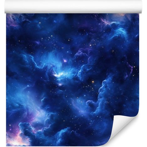 Aquarell-Galaxie-Tapete in Blau und Marineblau, weiche Formen, 50 x 1000 cm (1/5)