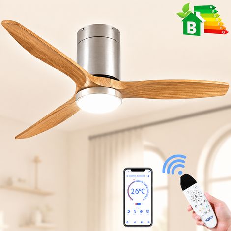 Ventilateur Plafond avec Lumière LED à Intensité Variable, 132 cm, Télécommande/Mode Hiver-Été/Silencieux/Moteur CC 30W/Bois