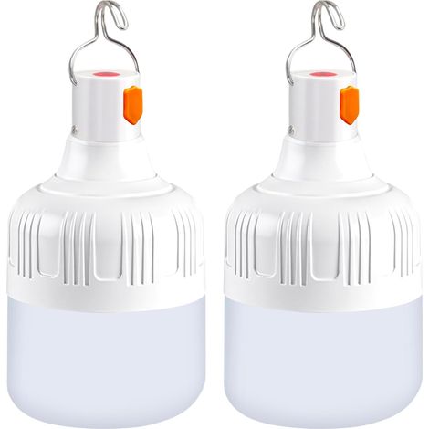 2-Piece Camping Lanterns, 500 Lumens USB Rechargeable Camping Lamp, 3 Modes, Portable Waterproof Tent Light with Hook for Bivouac, Fishing, Hiking, Garden, BBQ, Emergency
