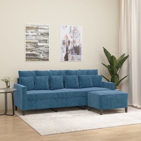 Canapé-Sofa à 3 places avec repose-pieds Bleu 180 cm Velours 458899 (1/5)
