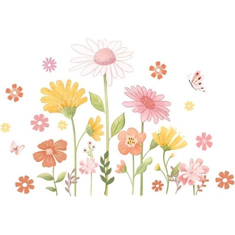 Décoration murale - Plantes fleuries - PVC - Stickers pour fenêtres jardin - Stickers pour fenêtres herbes sauvages - Stickers fleurs papillons colorés (1/5)