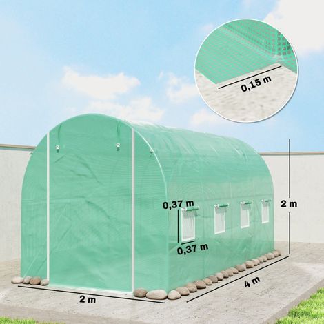 Film de serre 4 x 2 m, film de jardin imperméable avec porte, 8 fenêtres, protection UV, polyéthylène indéchirable, vert (1/5)